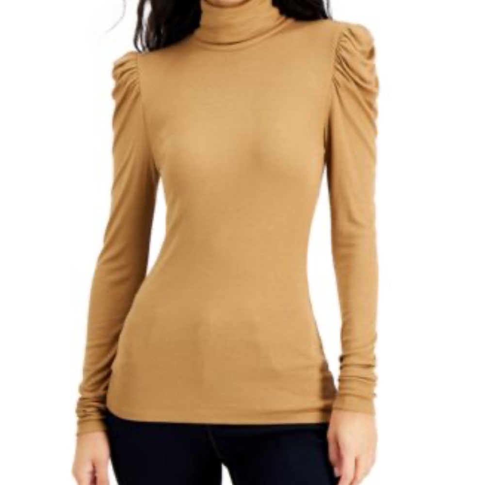 Ontwelfth Camel Puff Sleeve Long Sleeve Turtle Neck Size Large